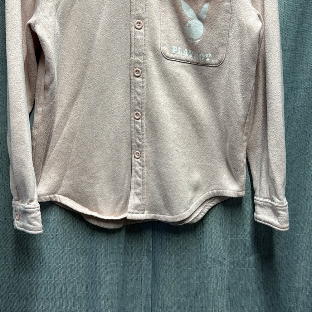 🏴 PLAYBOY Pink Casual Button down sweater size small - Picture 4 of 10
